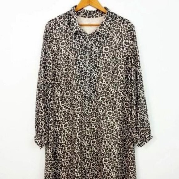 NWT LOFT Animal Print Shirt Dress Sz 16 Plus MSRP $ 90 - Picture 1 of 9